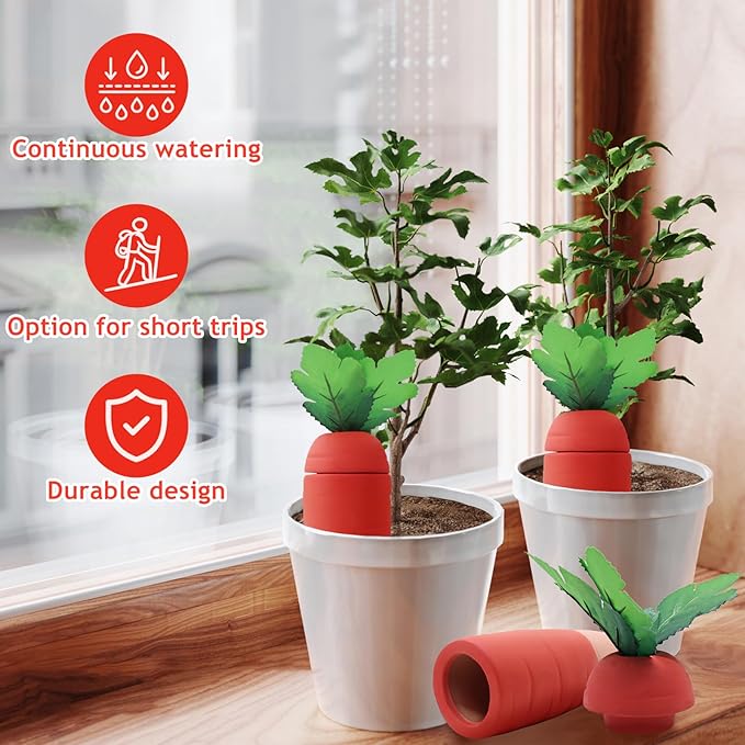 4PCS Terracotta Watering Spikes - Automatic Self-Watering Stakes, Vacation Plant Waterer for Wine Bottle, Perfect for Indoor & Outdoor Plants