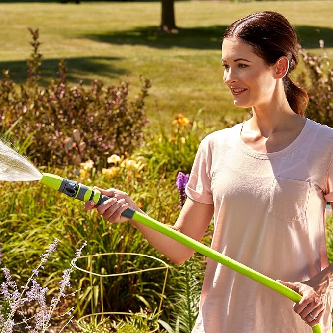 Eden Metal Adjustable 6-Pattern Mobile Rotary Gear Drive Garden Sprinkler Bundle with Flexzilla Garden Hose