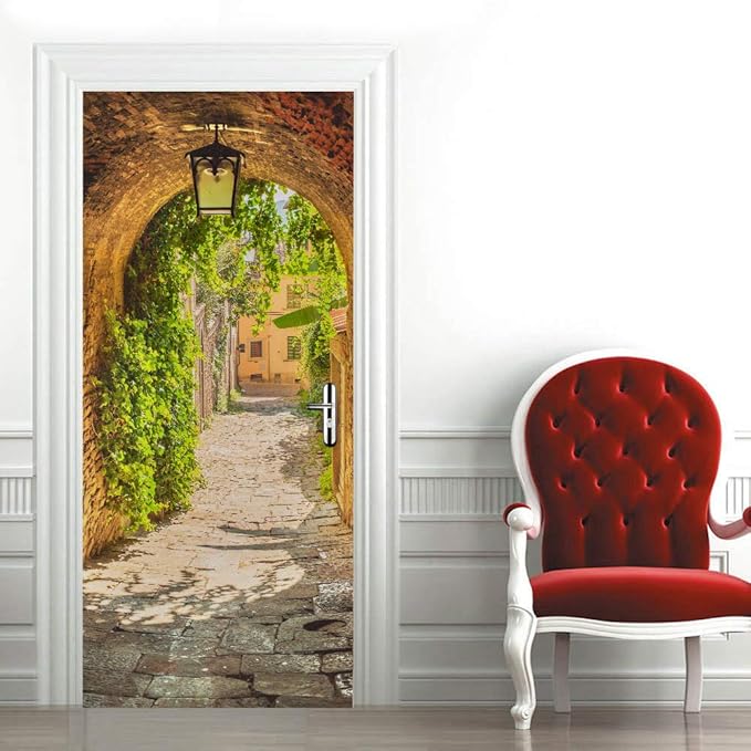 3D Door Stickers Murals Peel and Stick - TOSKANA Corridor - Door Wallpaper Self-Adhesive Door Decals Removable PVC Waterproof Door Poster for Bedroom Living Room Door Decoration 33.9 x 78.7 inch