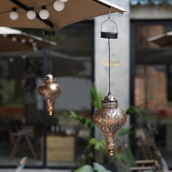 Solar Lanterns Outdoor Waterproof,Morocco Hanging Solar Lanterns Outdoor Garden Decor,Housewarming Gifts for Women,Mom,Friends.Solar Lights Outdoor for Patio,Pathway,Yard,Porch,Backyard,Garden Decor