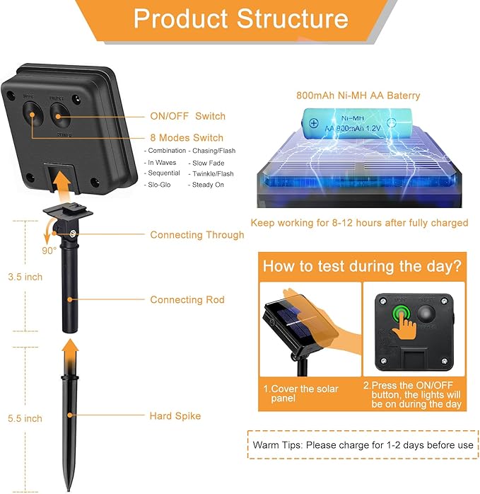 2 Pack Solar String Lights for Outside, Each 39Ft 120 LED Solar Lights Outdoor, 8 Modes Waterproof Solar Powered Fairy Twinkle Light for Backyard Patio Tree Party Garden Decoration, White