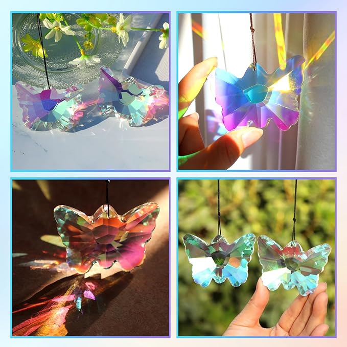 2 Pack Butterfly Crystal Suncatchers, 70mm Large Sun Catchers for Hanging Ornaments Decorative Indoor and Outdoor Windows