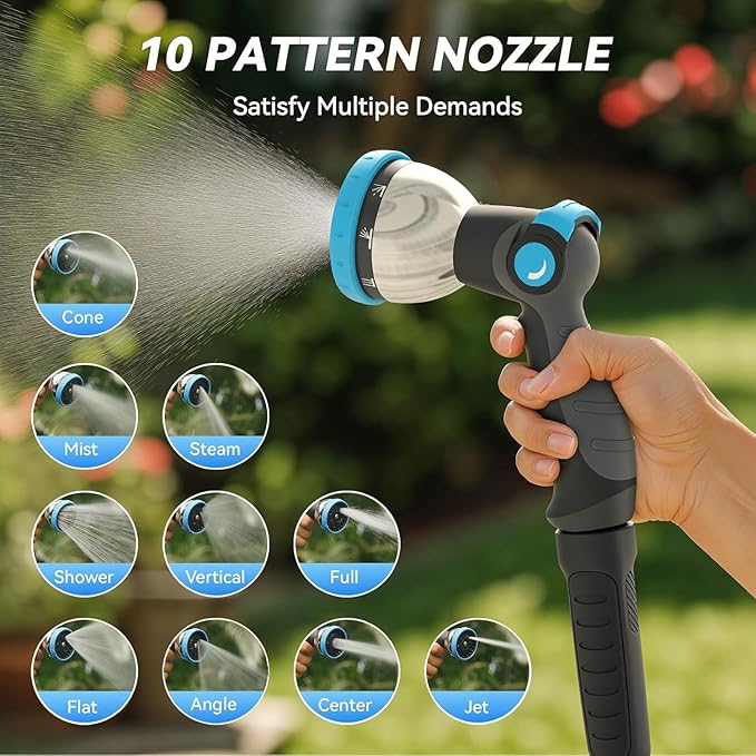 Retractable Garden Hose Reel - 100 ft x 5/8 in Heavy Duty Wall Mount with Auto Rewind, Any Length Lock, 180° Swivel Bracket & 10-Pattern Nozzle (White & Grey)