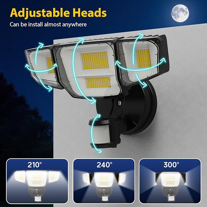 90W 10000LM LED Security Lights Motion Sensor Outdoor Lights, 4 Head Dusk to Dawn, 6500K Daylight Flood Lights Outdoor Motion Sensor, IP65 Waterproof, Motion Light for Outside, Garage, Yard, Porch
