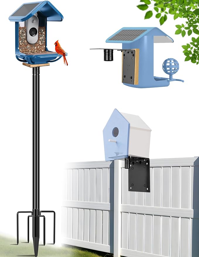 XDW-GIFTS Bird House Pole, 1 Pack 76 Inch Metal Bird Feeder Pole for Outdoor, with 5-Prong Heavy Duty Base for Birdhouse Mounting, Weather Station