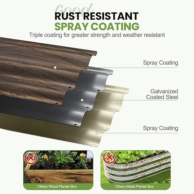 G GOOD GAIN Round Raised Garden Bed - 2Pcs 2x2x1.3ft Galvanized Steel Planter Boxes Outdoor with Rubber Edge Trim | Metal Raised Beds for Gardening Vegetables Flowers Fruits Herbs (Wood Grain)