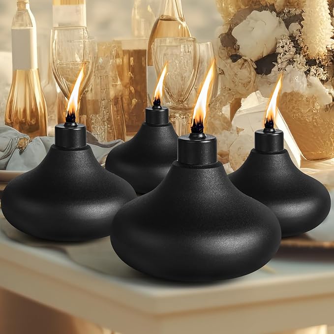 4 Pack Metal Table Top Torches, 24.5oz Citronella Torches for Outside, Refillable Flame Light Torch, Decorative Tabletop Lantern for Yard, Patio, Deck, Garden, Party, Landscape