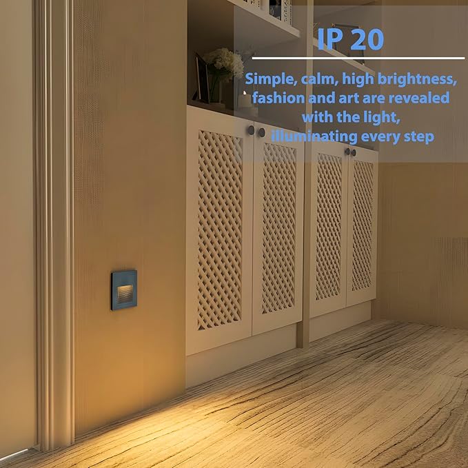 4pcs/3W Wall Recessed Stair Lights LED,Warm White,Indoor Step Light,Square Recessed Wall Light,Grey Cover Staircase Light IP20 for Indoor Stairs, Home, Kitchen, Attic, Aisle