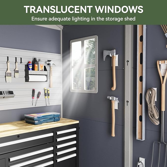 Aoxun 6.3 X 4.2 FT Resin Storage Shed Outdoor Plastic Large Garden Shed with Lockable Door, Floor for Backyard, Garden, Patio, Lawn, Grey (Grey, 6.3 x 4.4)