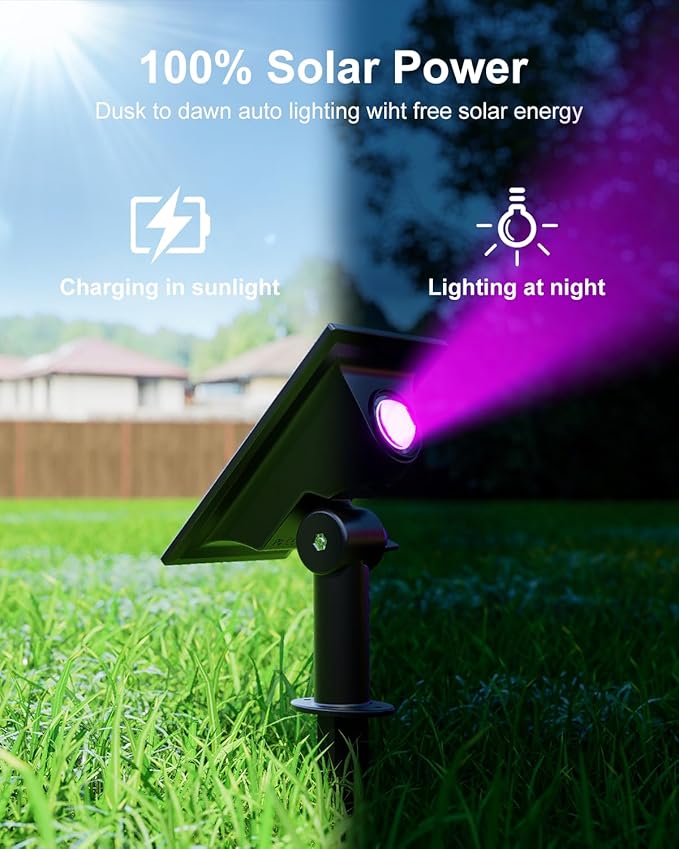 6 Pack Color Changing Solar Power Spot Lights Outdoor Waterproof LED Dusk to Dawn Landscape Spotlight Lamp for Outside Yard, Tree, Flag, Garden, Statues, 8 Colorful Modes, Accent Decorative Lighting