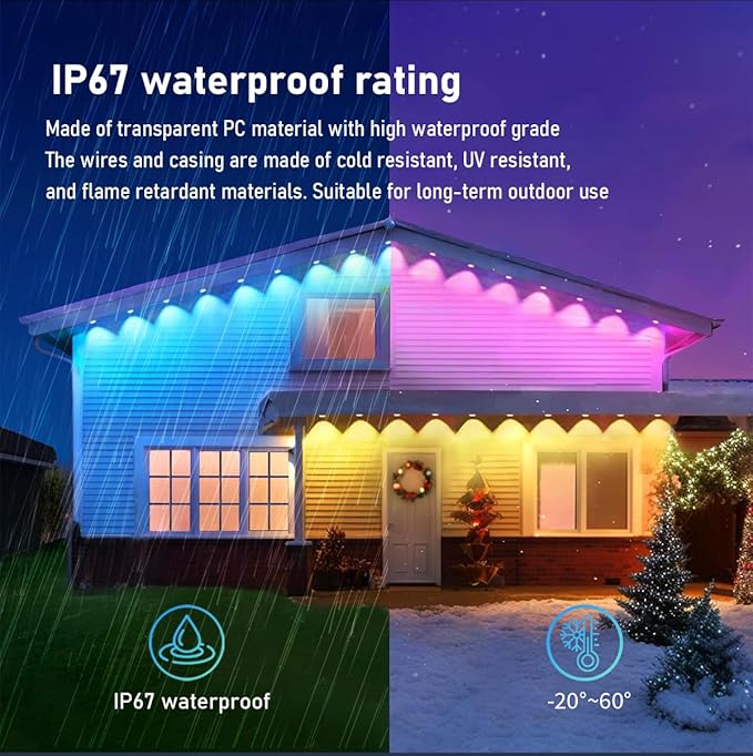 50ft Permanent Outdoor Lights for House, IP67 Waterproof RGB+IC LED Eaves Lights, 54 Scene Modes Outdoor Lighting for Christmas Garden Party Holiday Decorations, with App/Remote Control