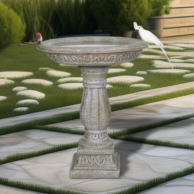 20”Dia.X 23.8”Tall Outdoor Birdbath with Pedestal - Modern Garden Birdbaths Outdoor Decor for Bird Spa & Birdfeeder, Floor Bird Baths for Garden Patio, Yard, Lawn