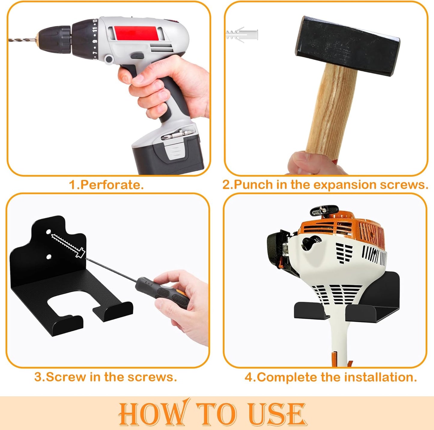 2 PCS Garage Organizer Trimmer Rack, Wall Mounted Tool Hanger for Grass Trimmer, Hedge Trimmer, Weed Whackers & Garden Tools – Heavy Duty, Space-Saving, Anti-Rust Storage Rack for Garage & Home