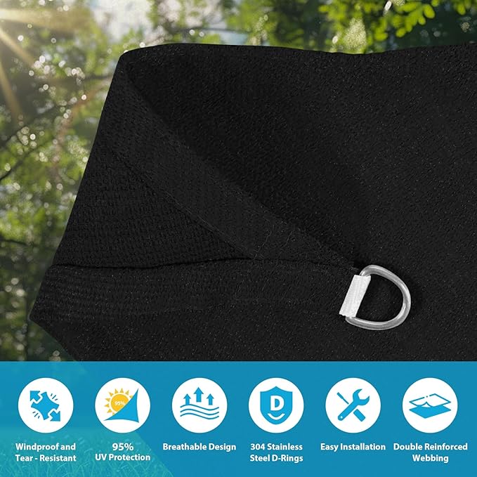 Amagenix Sun Shade Sail 18'X18'X18' Curved Edge Outdoor Shade Canopy Black Breathable 95% UV Block Shade Cloth for Patio Garden Backyard (We Make Custom Size)