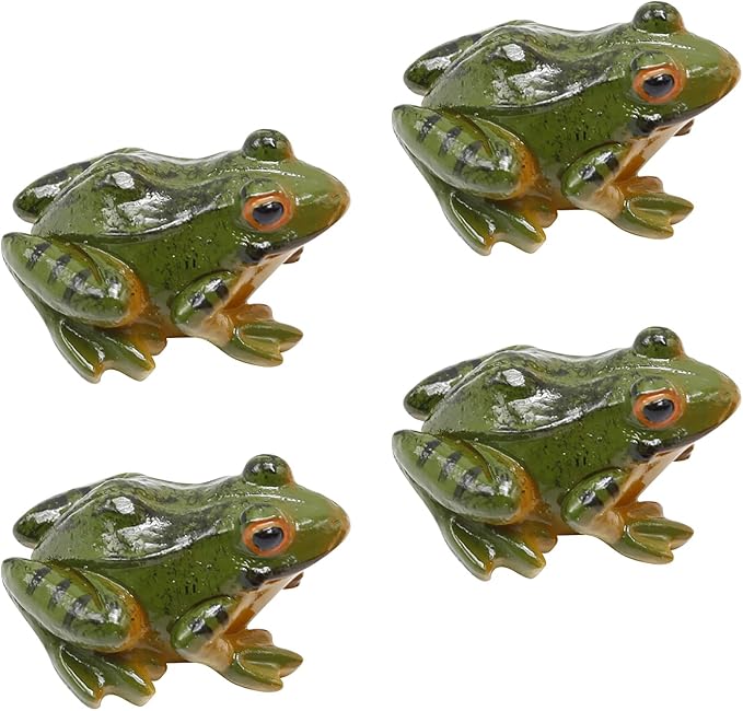 Miniature Frog Figurine, Fish Tank Decoration for Miniature Fairy Garden and Terrarium Statue(4 pcs)