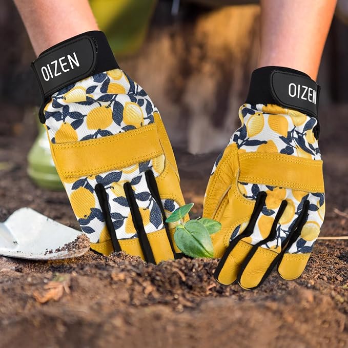 Cowhide Leather Thorn Proof & Puncture Resistant Gardening Gloves for Women and Men, Touchscreen Compatible Working Gloves for Weeding, Digging, Planting, Gardening Gifts for Women, Size Medium