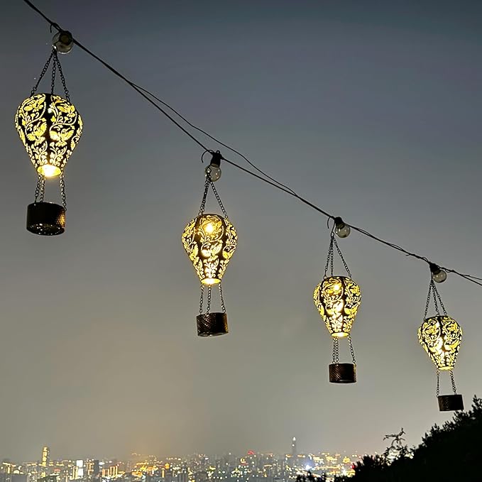 4-Pack Hummingbird Decor Hot Air Balloon Solar Lantern – Outdoor Decorative Hanging Light for Garden Yard Patio Porch Lawn and Pathway – Unique Housewarming, Birthday Gift for Women Mom Grandma