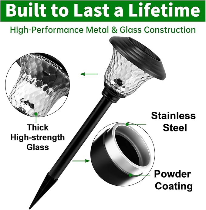 Beau Jardin 8 Pack Solar Pathway Lights Outdoor Metal Solar Powered Lights Waterproof Glass High Lumen for Garden Landscape Path Yard Walkway Patio Driveway Outside Colored Color Changing White Black