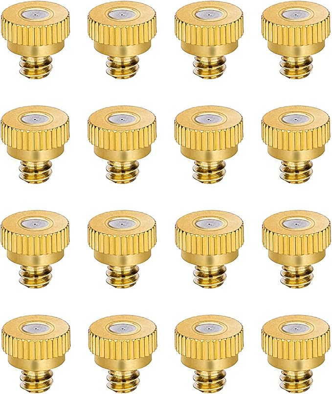 Aopin G 3/16 Brass Misting Nozzles 0.6mm / 0.024" Orifice Atomizing Mister Sprayer Nozzle Suitable For Outdoor Cooling,Garden Irrigation,Fountain, Crop Nutrient Injection, Greenhouse 16 Pcs