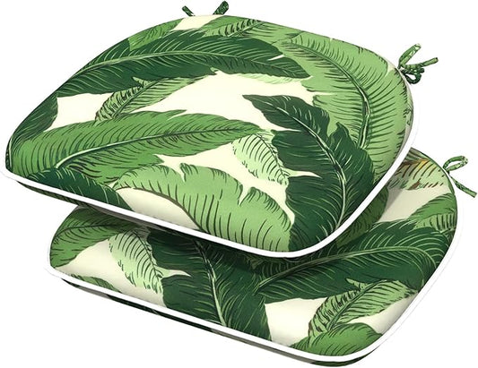 Indoor/Outdoor Chair Cushions 16x17 Inch, Patio Chair Cushions with Ties, All Weather Seat Cushions for Patio Furniture Home Garden Chair Use, Set of 2, Swaying Palms Green