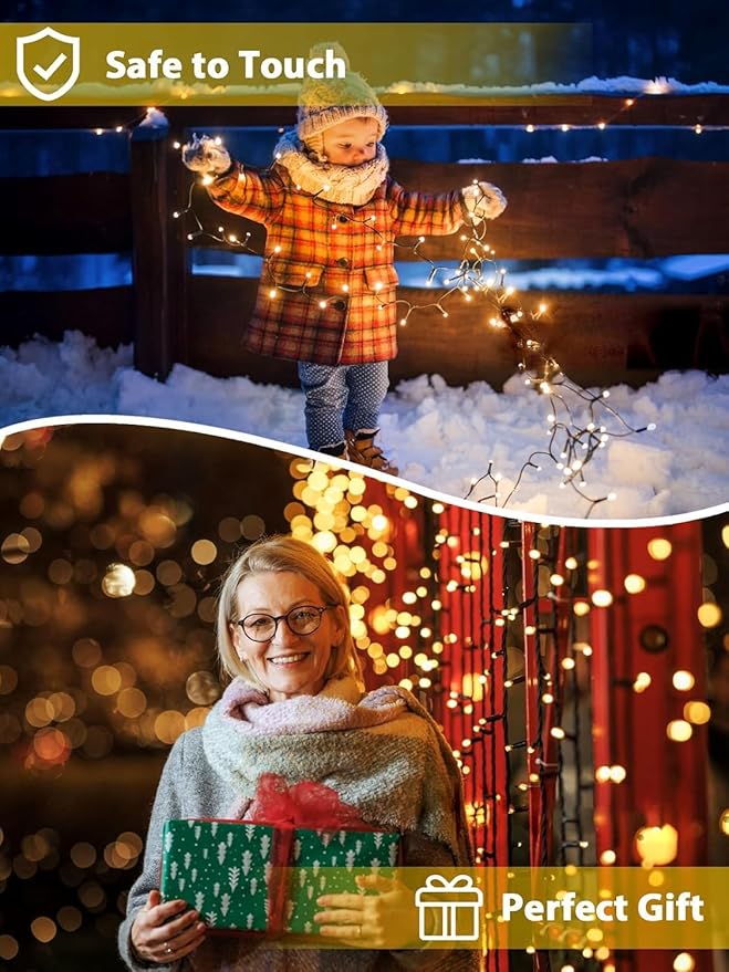 2 Pack Total 400 LED Solar Christmas Lights Outdoor, Solar String Lights for Outside with 8 Modes, Waterproof Green Wire Solar Powered Tree Light for Xmas Party Yard Garden Decorations (Warm White)