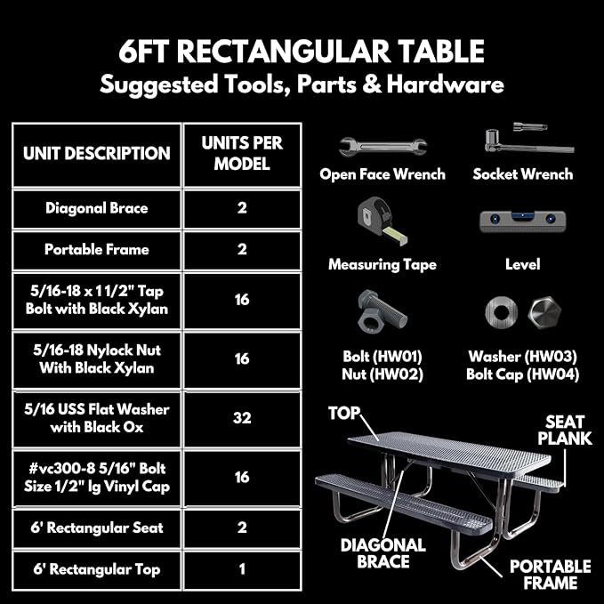 Coated Outdoor Furniture Heavy-Duty Portable Outdoor Picnic Table, Thermoplastic Coated Punched Steel Commercial-Grade Patio Dining Furniture Made in America (6ft Rectangular, Tan)