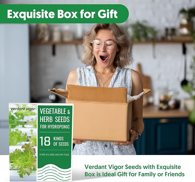 18 Varieties Herb & Vegetable Seeds for Hydroponic, 13000+ Seeds for Indoor Outdoor Garden Planting Home Veggie Herb, Heirloom Non-GMO Culinary Collection Gift Pack
