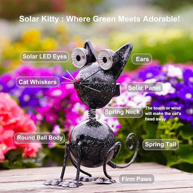 Black Cat Metal Yard Art Statue Light,Garden Outdoor Black Cat Statue Light Decoration,The for cat Lovers.(Black Cat)