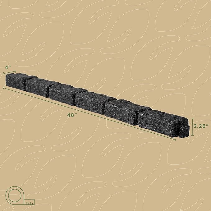 Beuta Landscape Edging | Garden Edging Border | Faux Stone Bricks for Lawn edging, Flower beds, Pathways & Yard Edging– 4 Packs | Each Section Has 6 Bricks 48"L x 4"W x 2.25"H | 12 Spikes |Charcoal