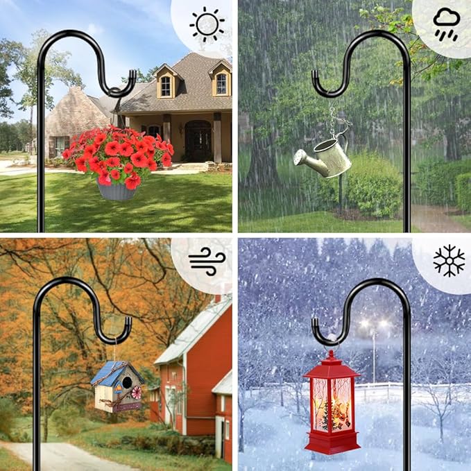 84" Shepherds Hooks for Outdoor, Heavy Duty Garden Bird Feeder Pole Hanging Bird Feeder, Solar Light Lanterns, Outdoor Plant Hanger Hook with 7 Base Prongs, 2 Packs