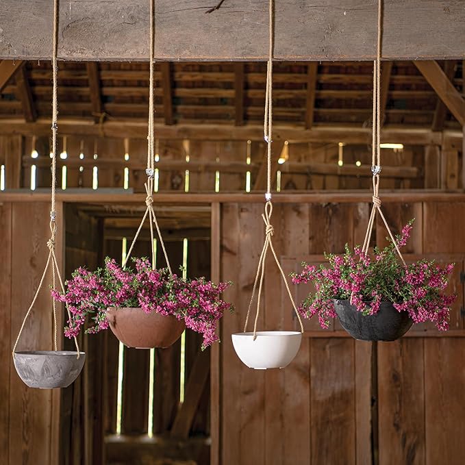 Root & Vessel Self Watering Hanging Planter for Indoor or Outdoor Plants, Unique Marbled Hanging Basket Made of Eco-Friendly Blend of Stone & Plastic, Black, 10"