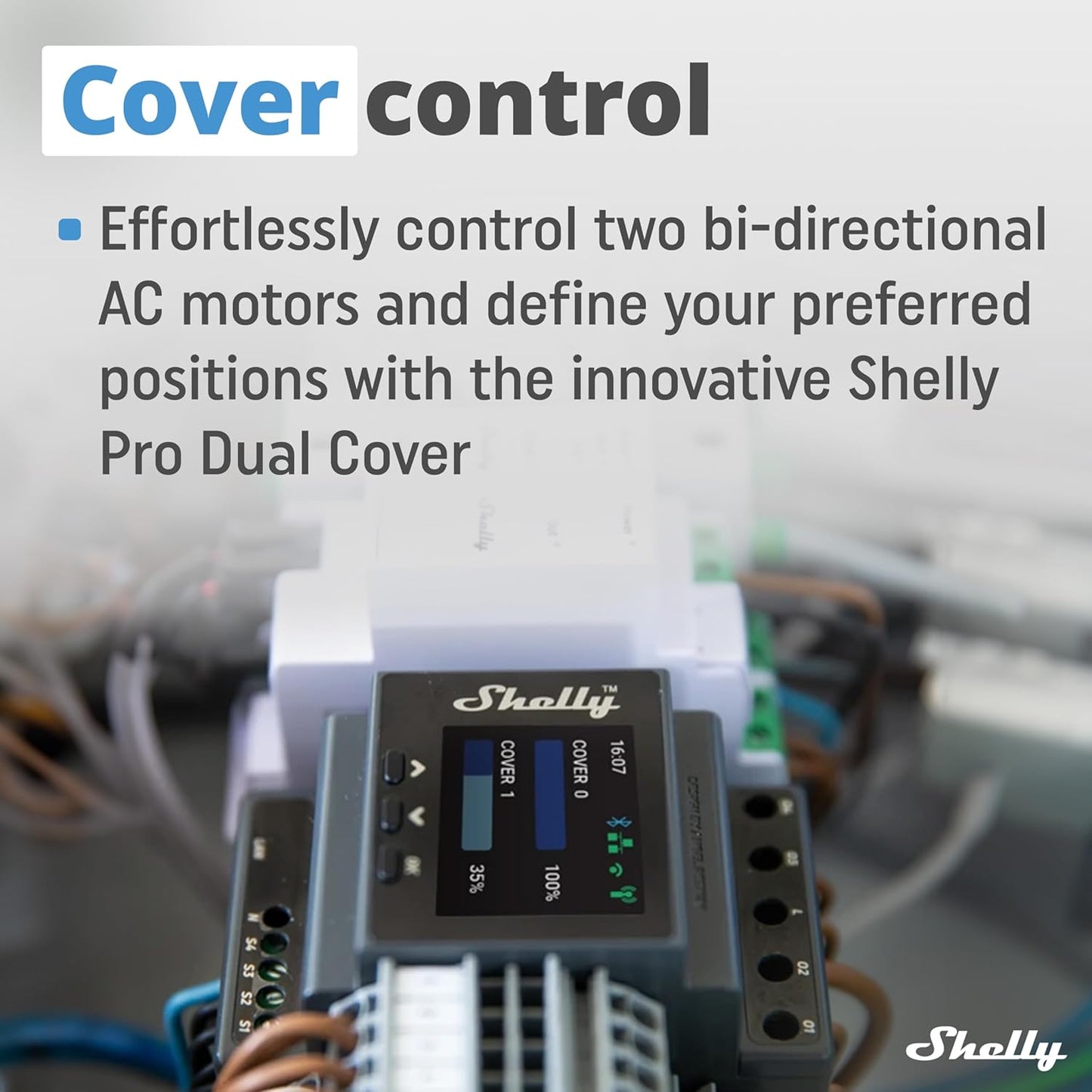 Shelly Pro Dual Cover/Shutter PM | LAN and Wi-Fi Connection, Professional DIN Rail Smart Dual Cover/Shutter Controller with 2 Covers 16 A Each | Home Automation | Precise Power Metering