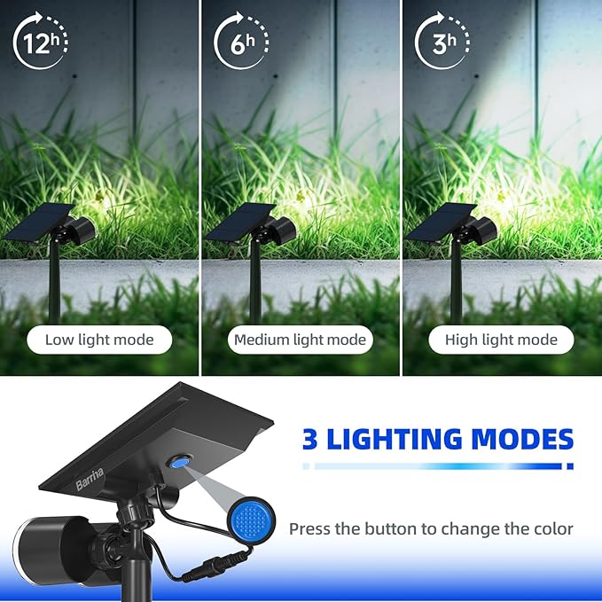 Barrina Solar Spotlights Outdoor Waterproof, 360° Horizontal Adjustable Outdoor Solar Spot Lights, 6500k 3 Modes, 24 LEDs Solar Powered Landscape Lighting for Garden Yard Pathway, Auto On/Off, 6 Pack