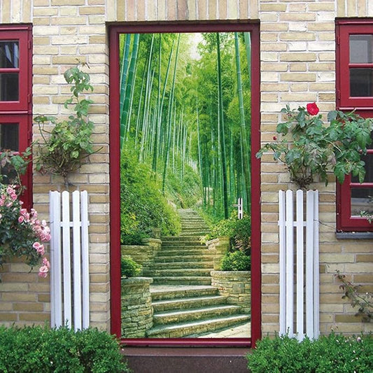 3D Door Stickers Murals - Bamboo - Peel & Stick Wallpaper - Self-Adhesive Decals - Removable PVC Waterproof Door Poster - Bedroom & Living Room - 37.4" x 82.7"