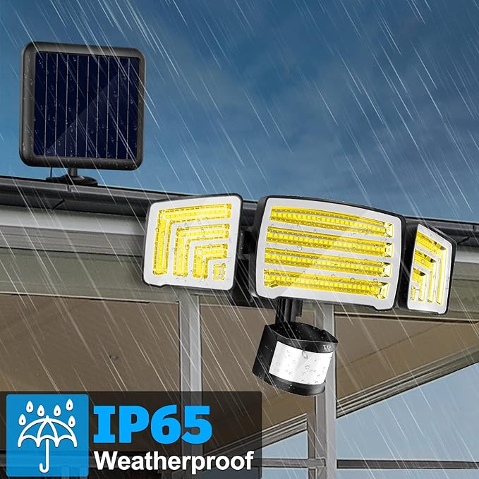 Solar Motion Sensor Flood Lights Outdoor - 4000LM 4 Lighting Modes, 72FT Sensing Distance, Split 3000mAh Solar Panel, IP65 Waterproof Security Lights with Remote for Porch Yard Patio Garage