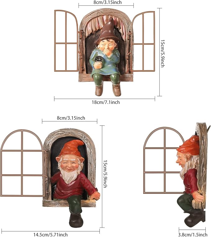 2 Pieces Garden Gnome Statue Elf Out The Door Tree Hugger Garden Peeker Yard Art Tree Sculpture Gnome Decoration Outdoor for Patio Yard Lawn Porch Ornament (Classic Style)