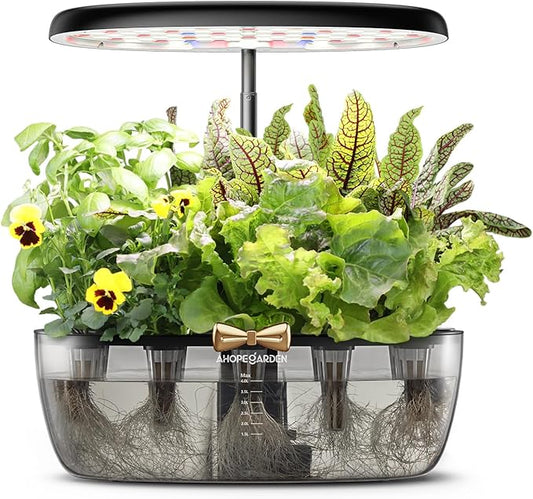 Ahopegarden Indoor Garden Hydroponics Growing System: 12 Pods Plant Germination Kit Garden Kit Growth Lamp Countertop with LED Grow Light Hydrophonic Planter Grower Harvest Vegetable Lettuce