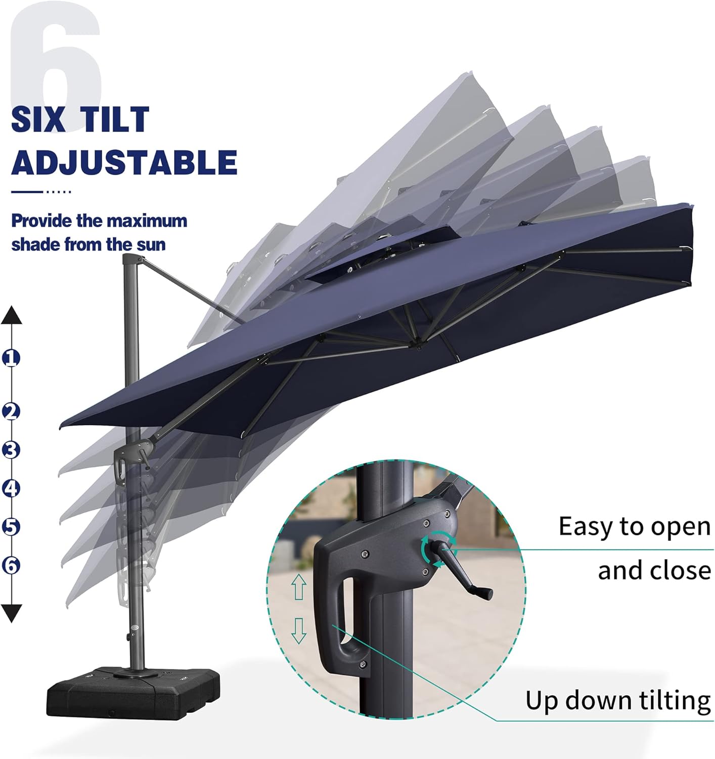 PURPLE LEAF 9' X 12' Cantilever Outdoor Umbrellas Large Patio Umbrella Hanging Double Top Rectangle Offset Umbrella with 360°Rotation Tilting Umbrella Outdoor Patio, Navy Blue