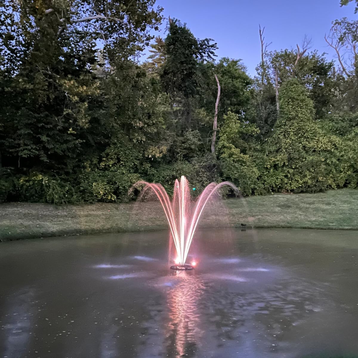 HALF OFF PONDS Floating Fountain – 1 HP Pond Aerator, 200' Cord – 15,000 GPH Water Pump – 13 Spray Patterns - Color-Changing LED Lights – for Large Ponds, Lakes & Water Gardens