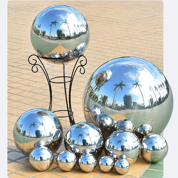 25 cm/10 inch Diameter Gazing Globe Mirror Ball,Silver Stainless Steel Polished Reflective Smooth Garden Sphere,Colorful and Shiny Addition to Any Garden or Home