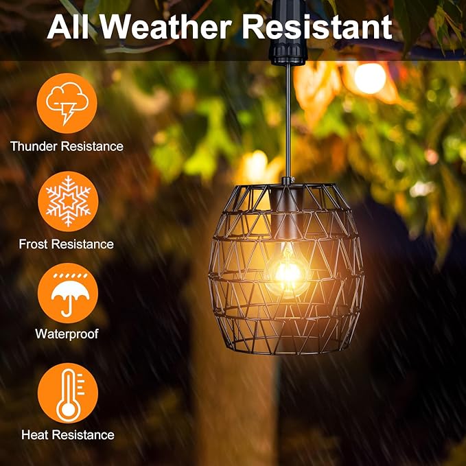 pearlstar Battery Operated Outdoor Hanging Light — Outdoor Indoor Pendant Chandelier Waterproof Porch Gazebo Patio Pendant Lantern Chandelier Lighting