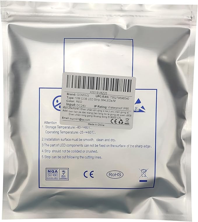 32.8ft(10M) DC 24V Red COB LED Strip Light IP65 Waterproof 3840LEDs Uniform Glow Dotless Flexible LED Tape Lights for DIY Garden Backyard Hallways Stairs Decoration(No Power Supply)