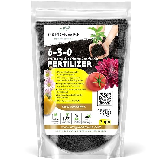 6-3-0 All-Purpose Professional Eco-Friendly Slow-Release Nitrogen Fertilizer with Iron & Calcium,Non-Burning, Enhances Soil Structure,for Indoor&Outdoor Plants,Vegetable Gardens (2 QUARTS)