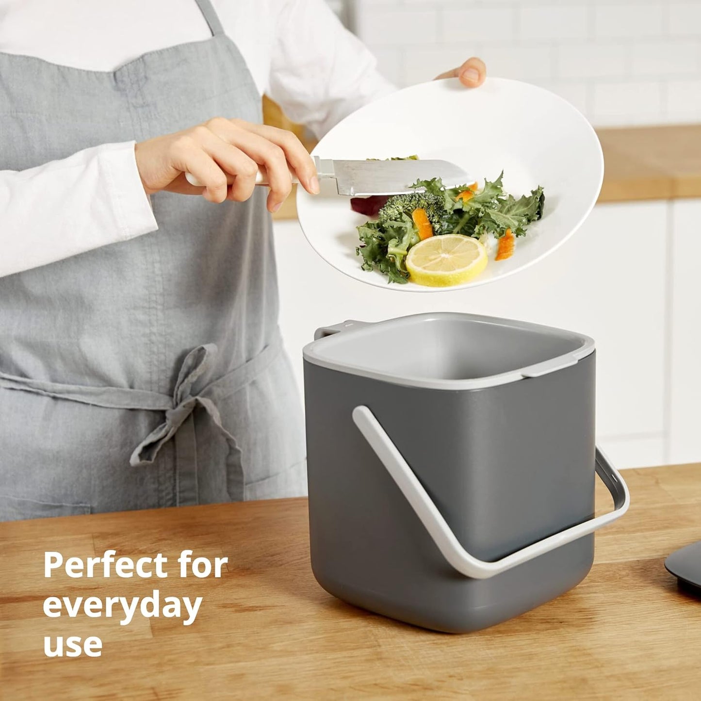 Blue Ginkgo Kitchen Compost Bin [2.6L / 0.69 GAL] – Filter-Free, Odor-Tight Countertop Food Waste Pail with Handles (Made in Korea, Gray)