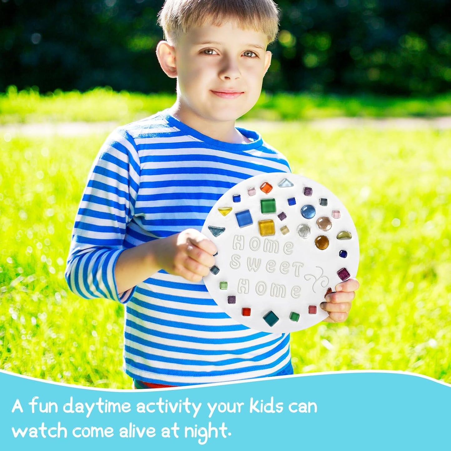 5 Pcs 3 Size Stepping Stone Kit for DIY Outdoor Garden Stepping Stone Includes Cement Molds Mosaic Tiles and Concrete Letter Stamps No Concrete Mix(White)