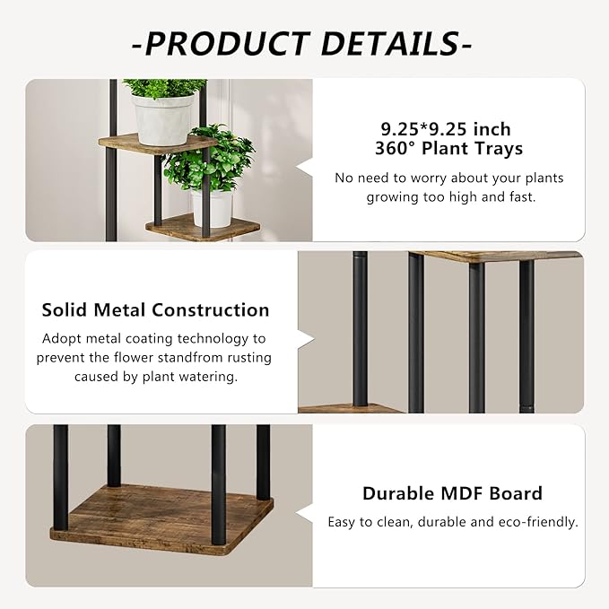 AZERPIAN Plant Stand 4 Tier Indoor Metal Flower Shelf for Multiple Plants Corner Tall Flower Holders for Patio Garden Living Room Balcony Bedroom, Black (4 Tier-Black)