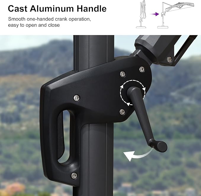PURPLE LEAF 8.8' X 8.8' Left-right Tilt Patio Umbrella with Base Outdoor Cantilever Swivel Square Umbrella with Tilt Aluminum Offset Umbrella with 360-degree Rotation for Garden Deck Pool Patio Grey