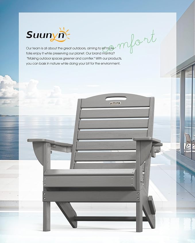 Adirondack Chairs Set of 4, Outdoor Fire Pit Chairs, HDPE All-Weather Adirondack Chairs with Cup Holder, Lawn Chair for Deck, Patio, Garden (Grey)