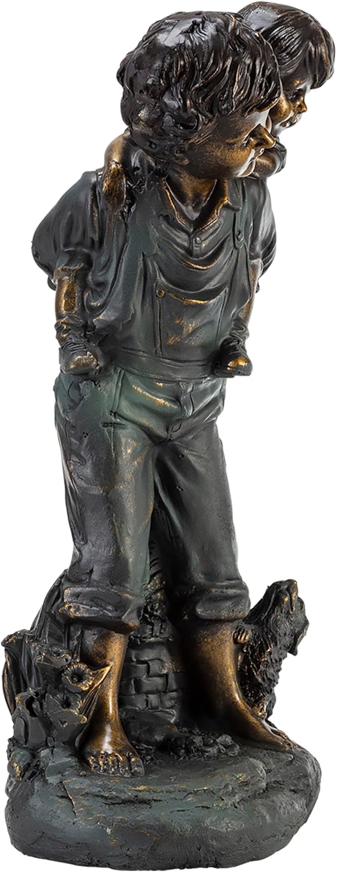 Alpine Corporation 16" Tall Indoor/Outdoor Patina Finish Piggyback Kids Yard Statue Decoration
