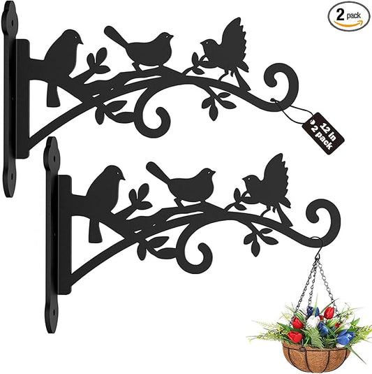 2 Pack Hanging Plant Hanger Outdoor 12-in Bird Feeder Wall Hooks - Heavy Duty Metal Plant Bracket Hook for Hanging Flower Baskets,Wind Chime